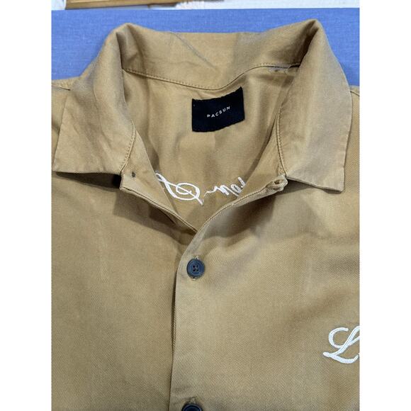 PacSun Echo Park Embroidered Gold Bowling Camp Shirt M - Picture 8 of 11